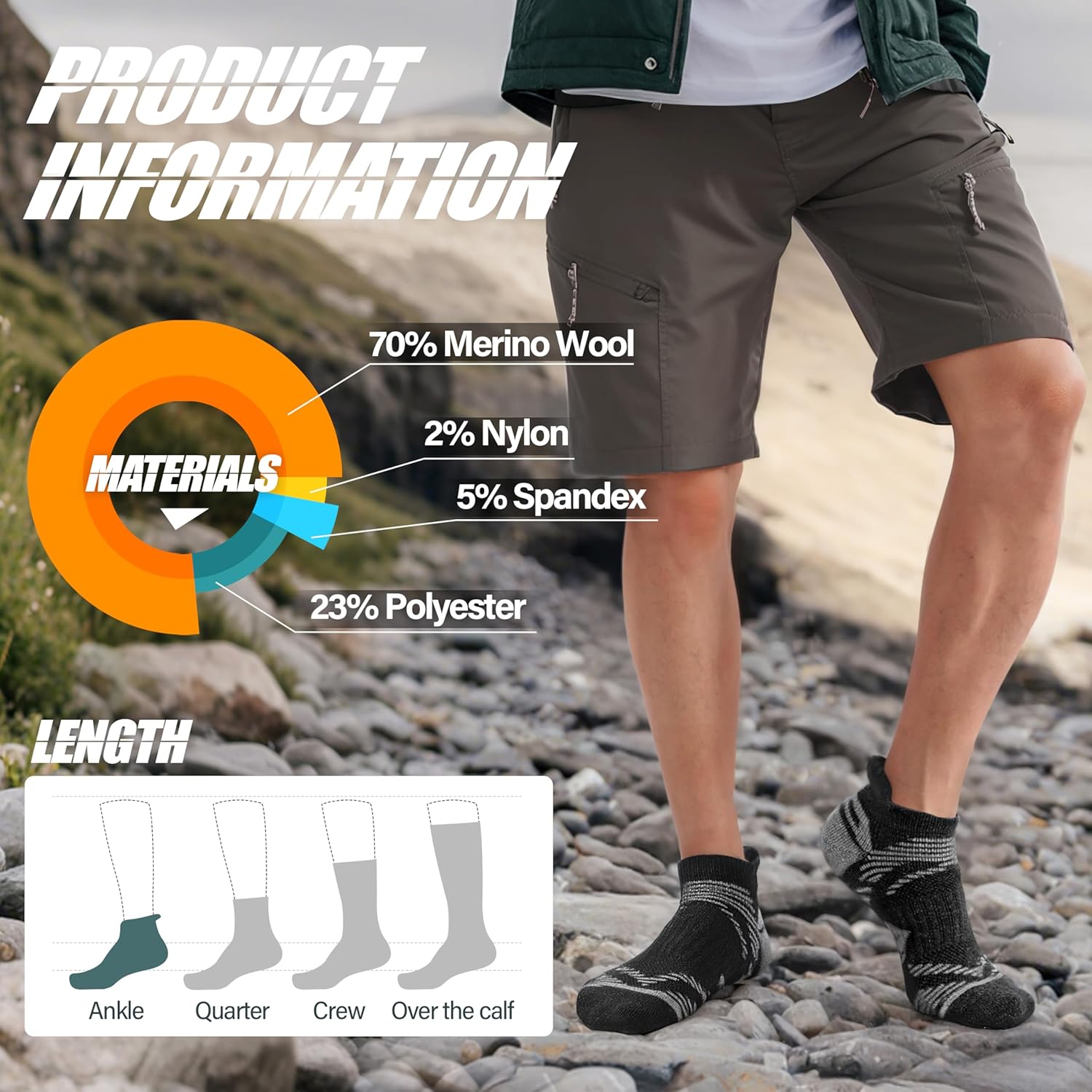 Thumbnail 4 de ANTSANG No Show Socks for Men and Women — Merino Wool Ankle Socks for Hiking and Running