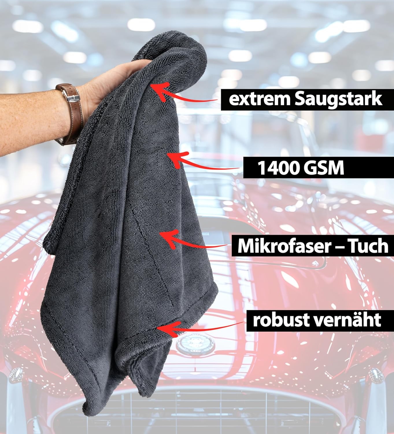 Thumbnail 6 de Kemes Mikrofasertücher Auto XXL Ultra saugstark 1400 GSM (50x80 cm) – kratzfreies Trockentuch für Auto & Motorrad