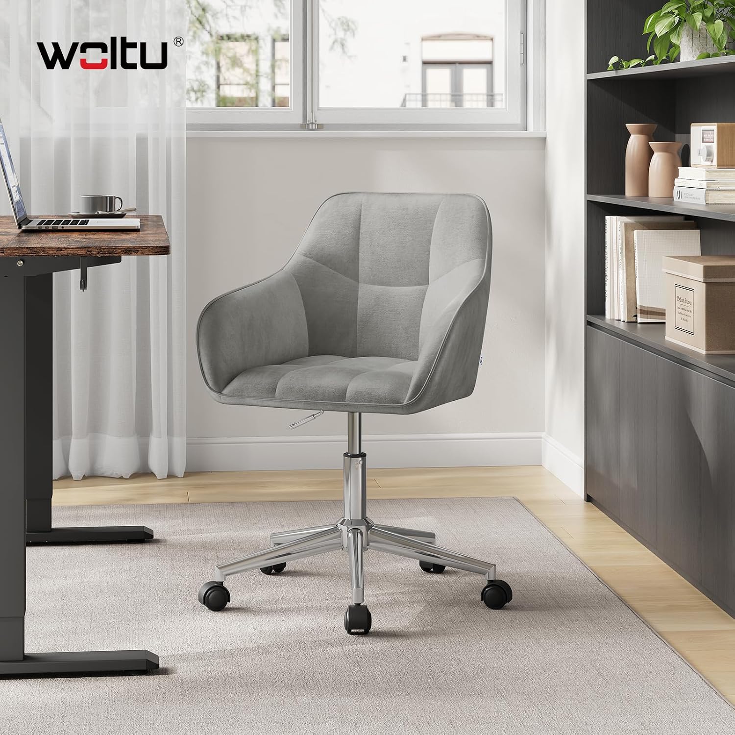 Detalle 2 de WOLTU Homeoffice-Stuhl BS145hgr mit Armlehnen, Samtsitz, 360° Drehfunktion und höhenverstellbarer Sitzhöhe bis 150 kg