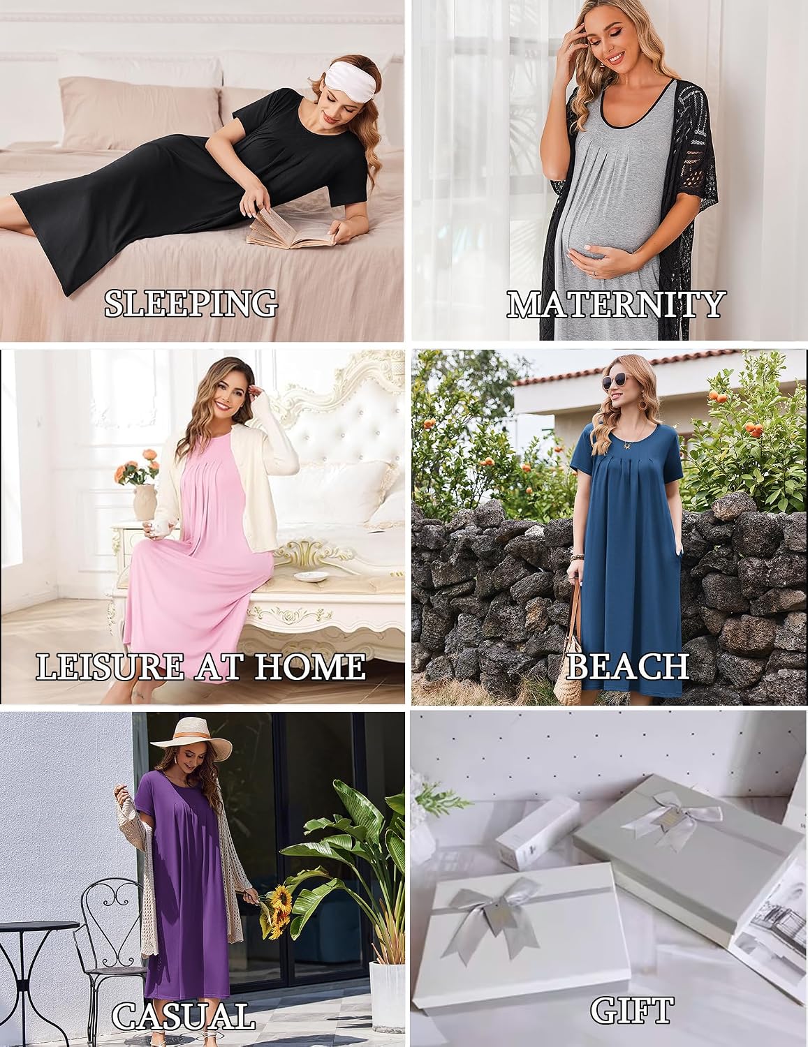 Detalle 2 de Ekouaer Cotton Nightgown for Women, Long Pocketed House Dress, S–3XL