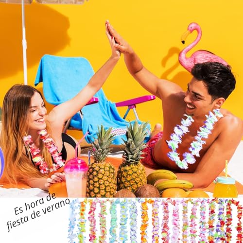 Detalle 2 de 50 estilos hawaianos Leis collar de flores a granel PARSUP | set para fiesta tropical y Luau