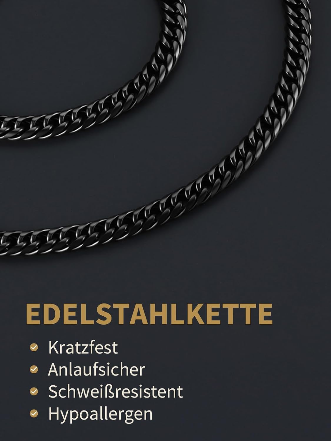 Detalle de FindChic Edelstahl Massiv Panzerkette – Cuban Chain, 3,5/6/9/12 mm Breit, 46–91 cm