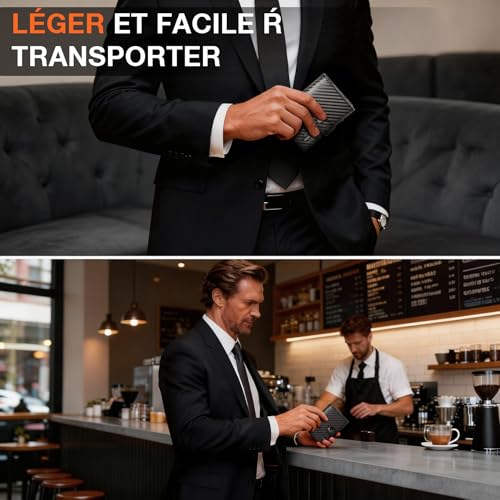 Detalle de TENBST Portefeuille Homme — Portefeuille RFID anti‑intrusion avec design pop‑up et porte‑monnaie séparé