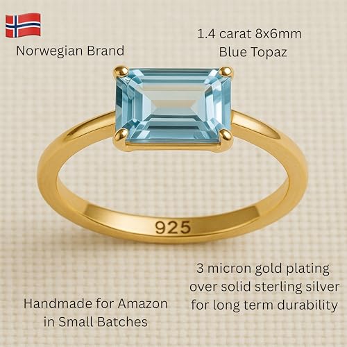 Detalle 2 de Baguette Blautopas Vergoldeter SterlingâSilber Ring 19 mm đ