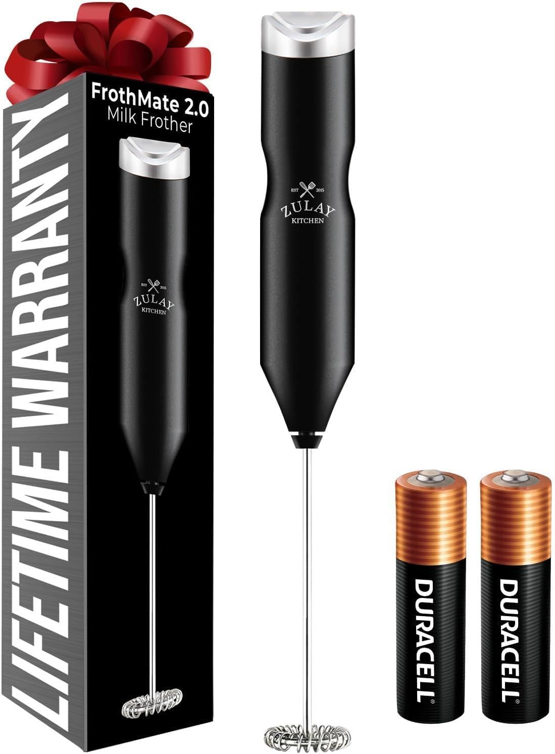 Detalle de Zulay Kitchen Powerful Frother Wand AA Batteries Included — Ultra Fast Handheld Milk Frother (Frothmate 2.0)