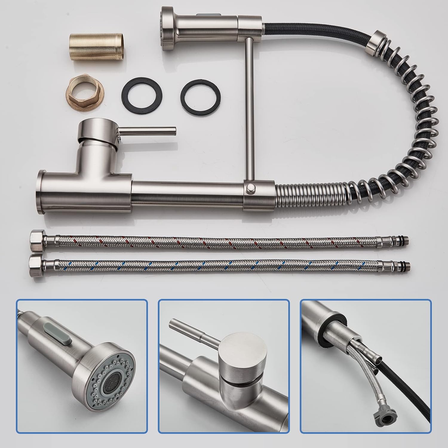 Thumbnail 6 de JUNSHENG Robinet de cuisine avec douche extractible – finition Nickel Brossé