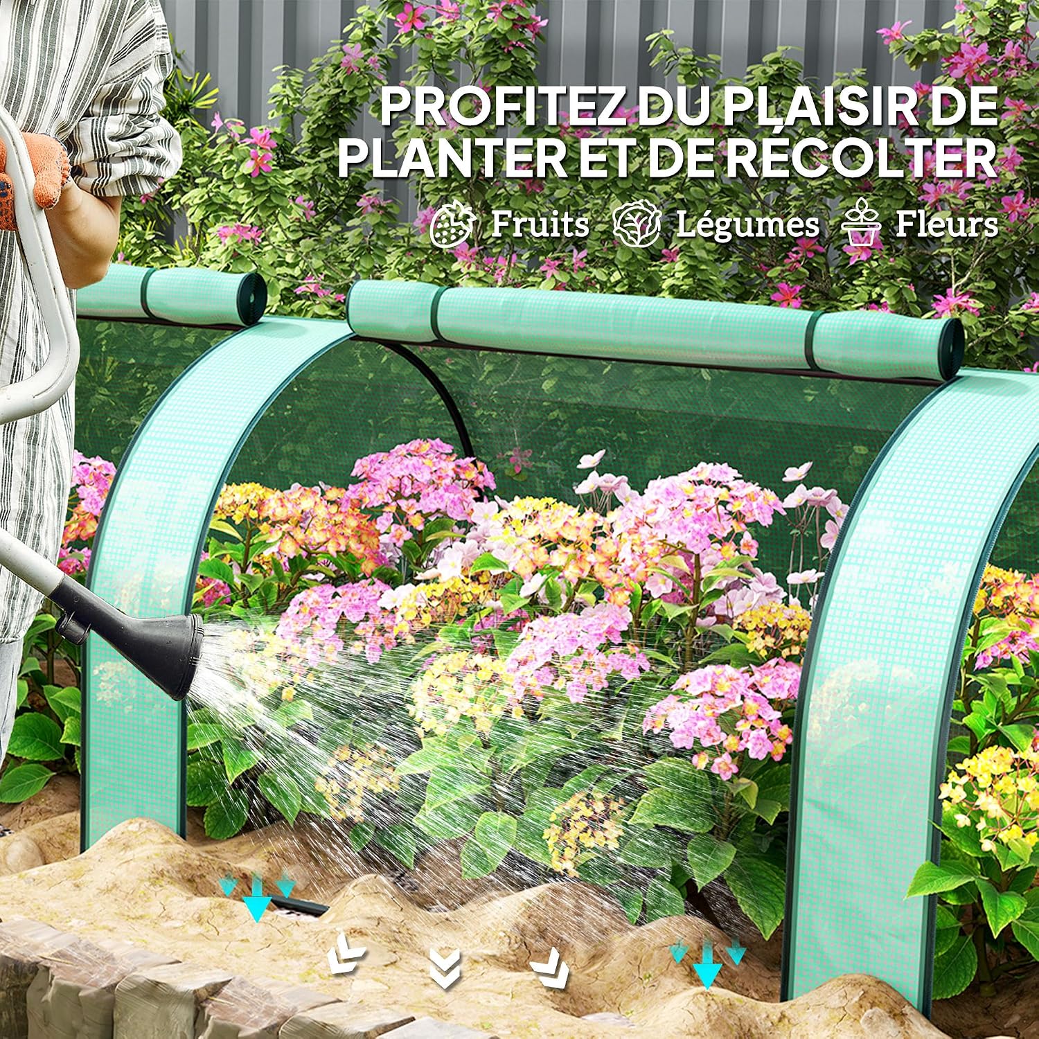 Detalle de Outsunny 845-234V06GN mini-tunnelkas met 3 oprolbare deuren en PE-zeil