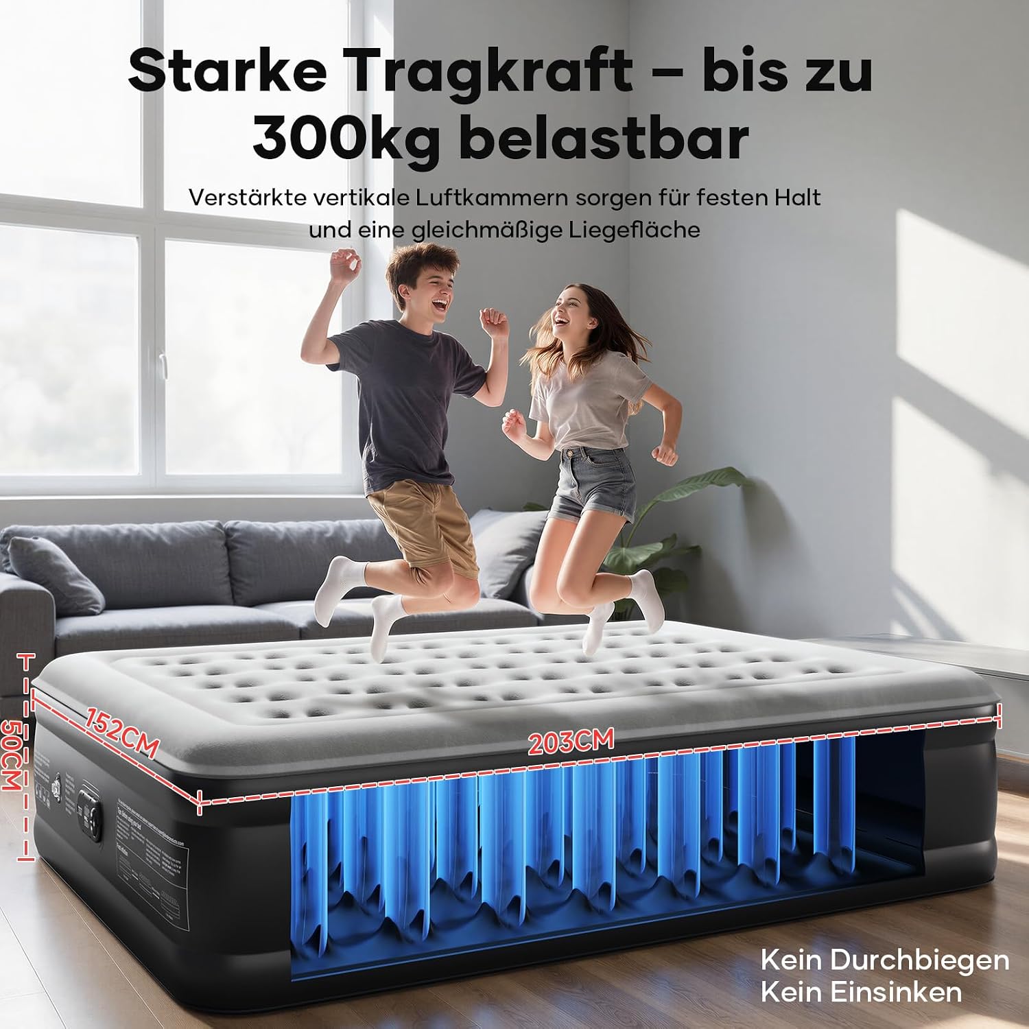 Detalle de OlarHike selbstaufblasende Luftmatratze für 2 Personen (152 x 203 x 50 cm) – Gästebett & Camping-Luftbett