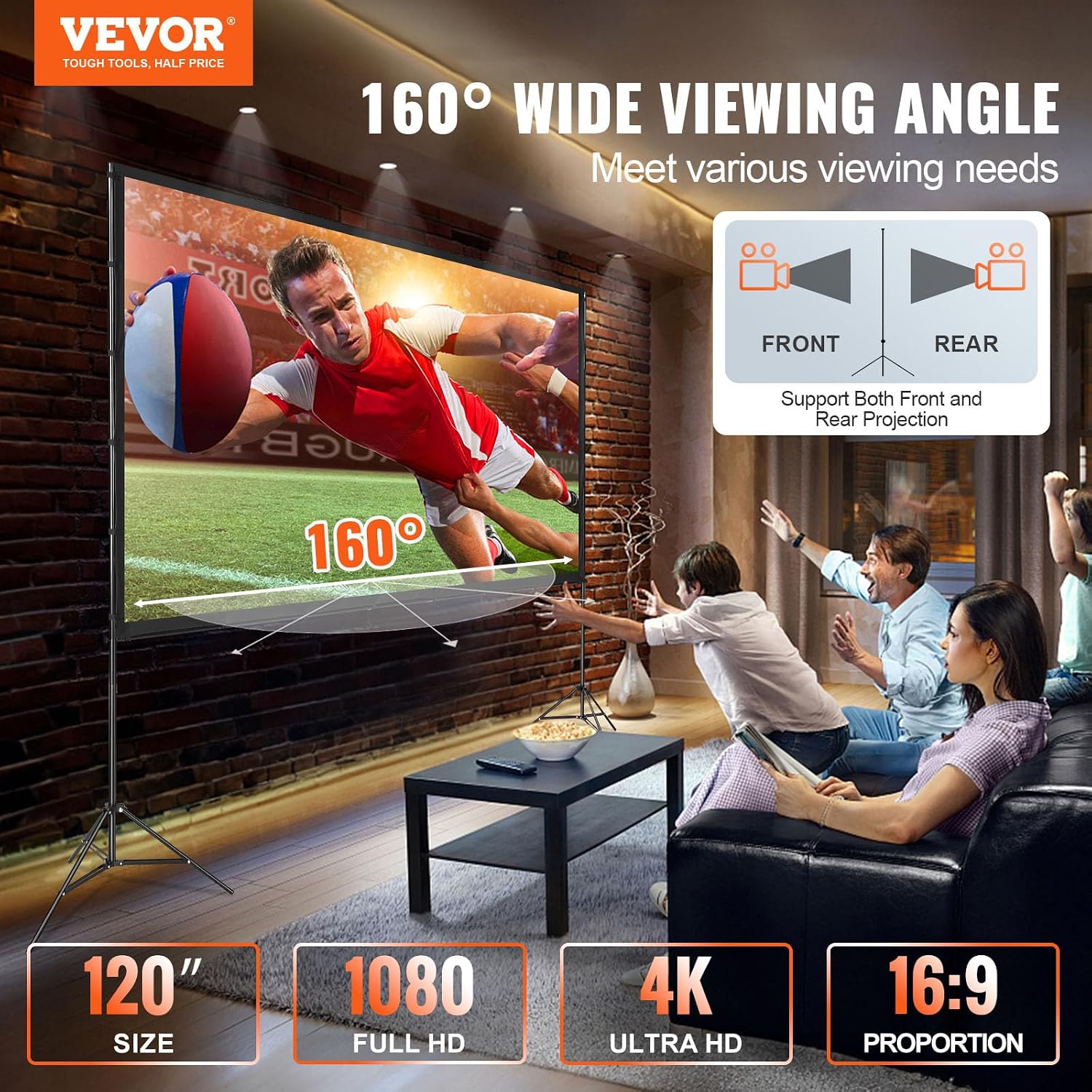 Detalle 2 de VEVOR Projector Screen with Stand (120 inch, 16:9) for Outdoor Movie Nights