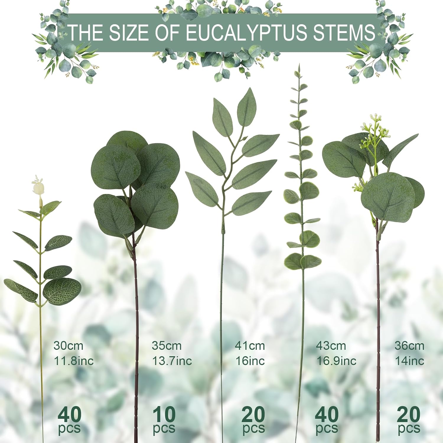 Detalle de Lovemoon 130 Pcs Artificial Eucalyptus Stems Bulk – 5 Styles for DIY Bouquets & Decor