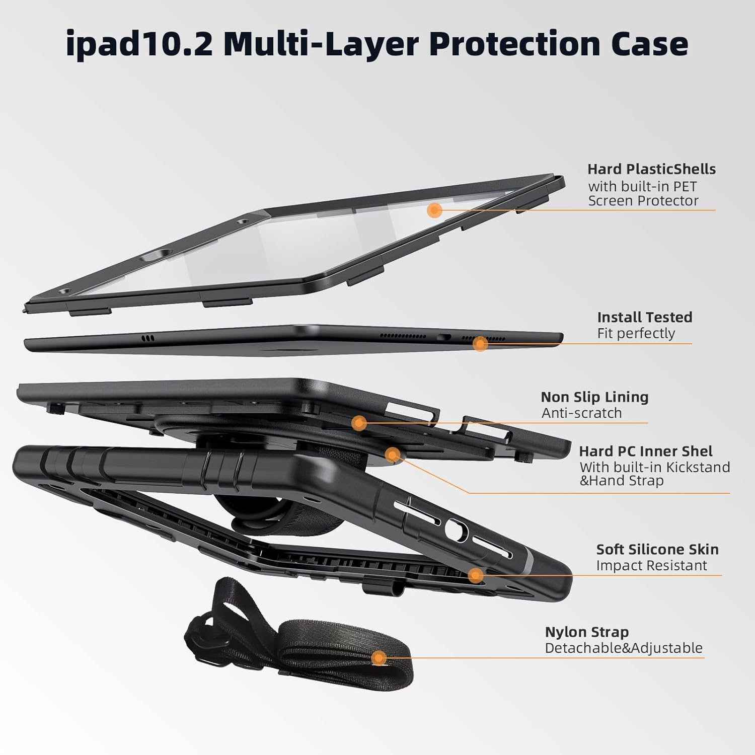 Detalle de Stweap Case for iPad 9th/8th/7th Gen 10.2" with Built-in Screen Protector, Pencil Holder, 360° Rotating Hand Strap