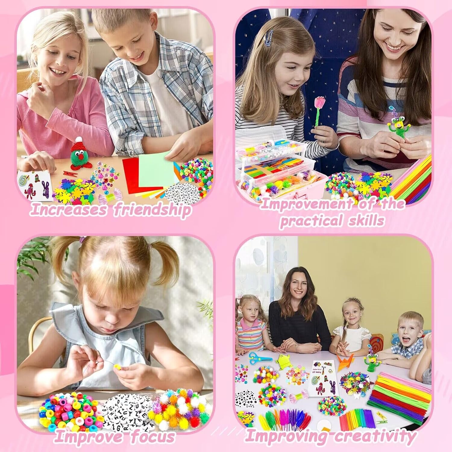 Thumbnail 4 de 3000 Kinder DIY Bastelset „Bastelkoffer“ in Rosa mit Bastelbox und 3.000-teiligem Material