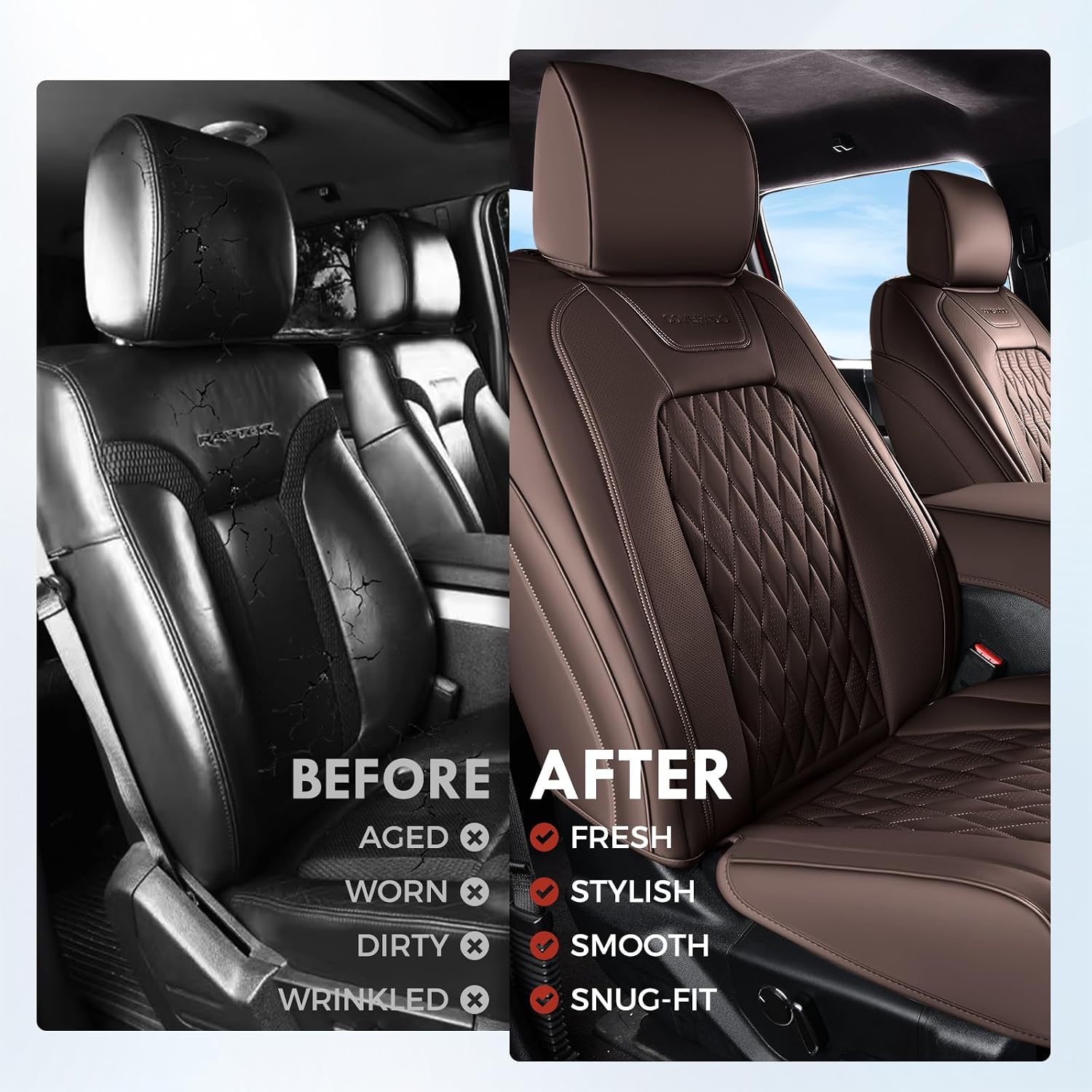 Thumbnail 6 de Coverado Premium Leather Full Set Seat Covers for Ford F-Series Crew Cab (2015-2026): Custom Leather, Heavy-Duty, Waterproof