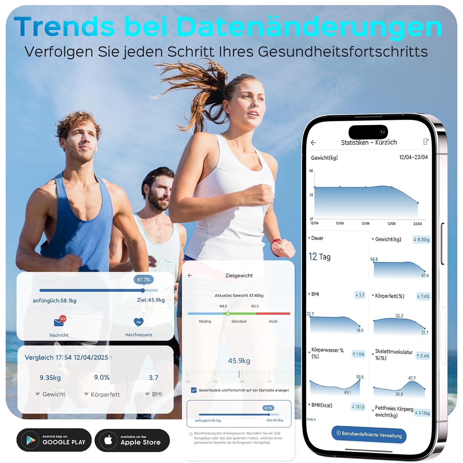Thumbnail 4 de Lepulse Körperfettwaage Lescale F4 – Personenwaage mit Körperfettanalyse, 22 Messwerten und großem Farb-Display (weiß)