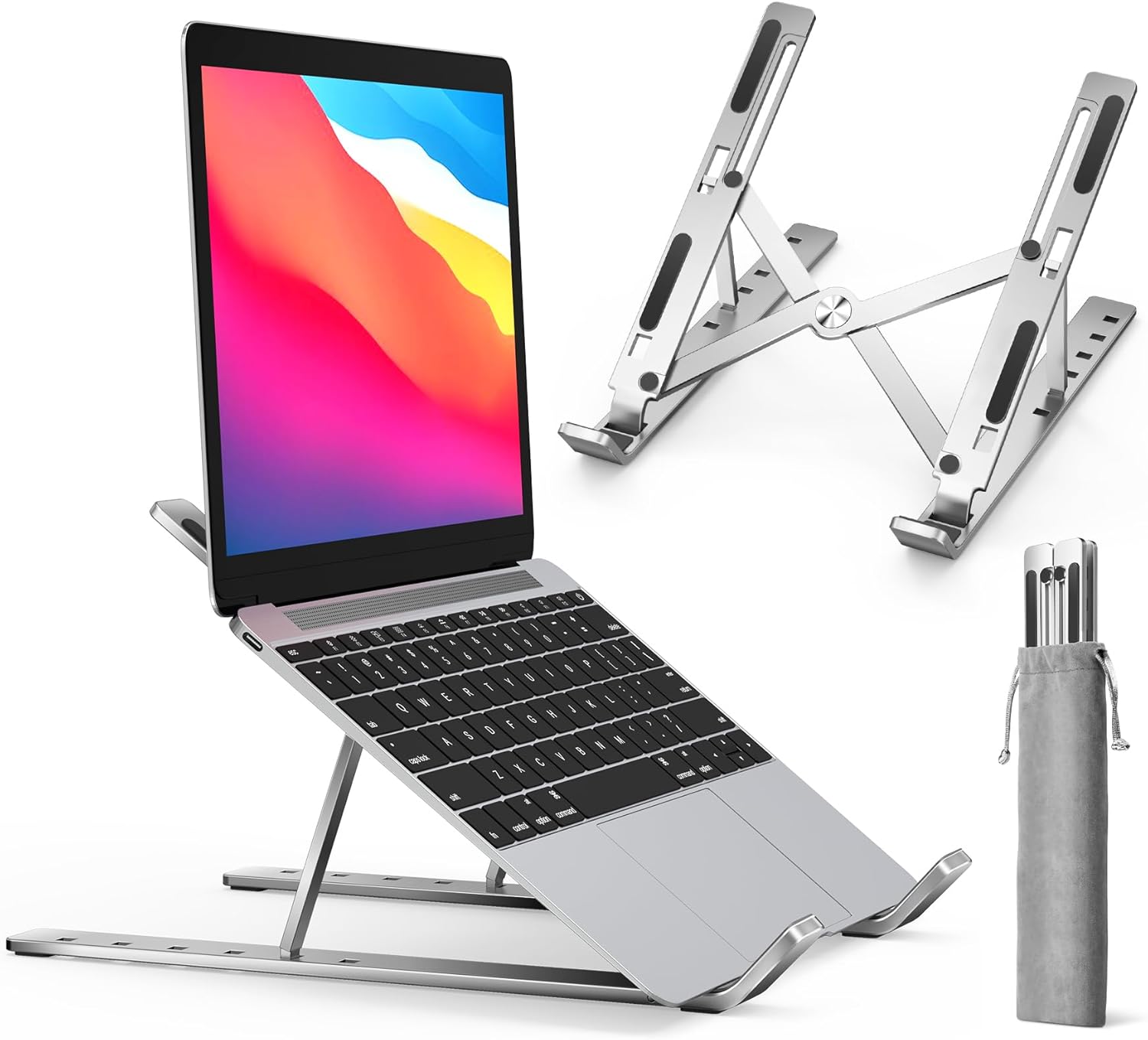 ivoler Adjustable Laptop Stand for Desk – Foldable Aluminium Ergonomic Riser (Up to 17")