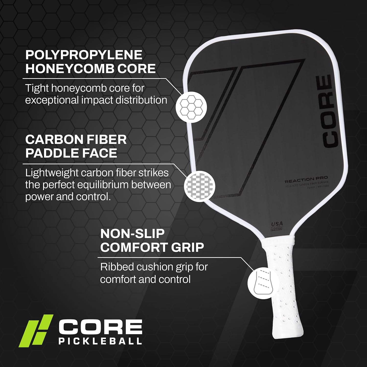 Detalle de CORE Pickleball Carbon Fiber Paddles