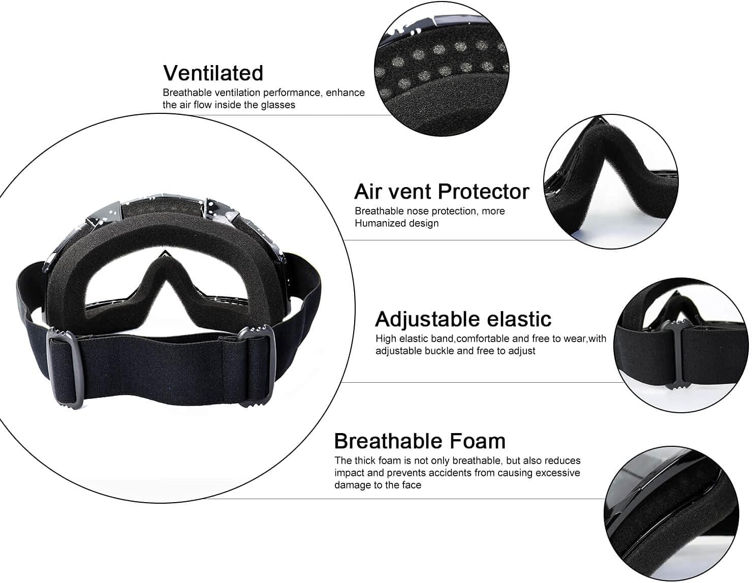 Detalle de FMY Motocross Goggles for Men, Women & Youth – Anti-scratch, Dustproof UV400 ATV/UTV & Dirt Bike Riding Glasses