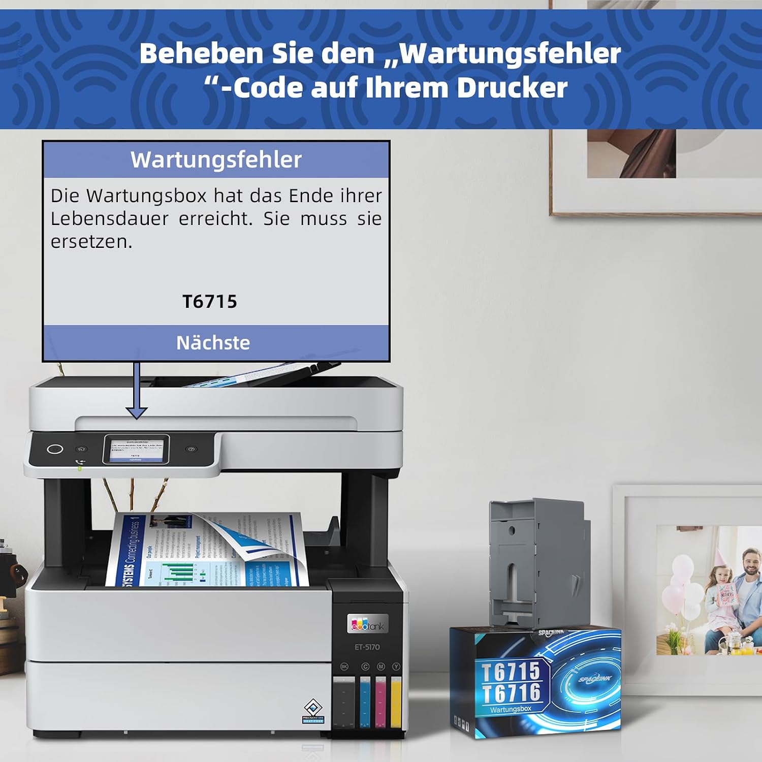 Detalle de Spaceink Wartungsbox T6715/T6716 (C13T671500/C13T671600) – Resttintenbehälter für ausgewählte Epson WorkForce Pro & WorkForce Modelle