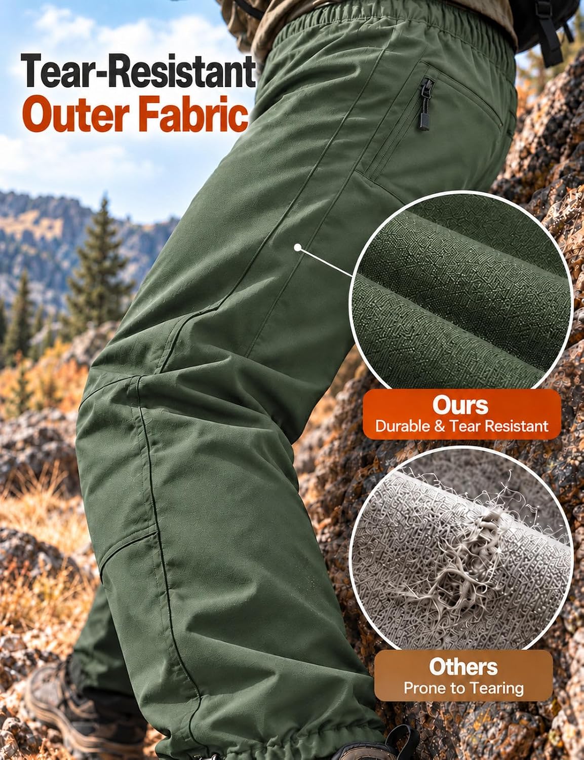 Detalle de Baleaf Men's Hiking Pants, Fleece-Lined