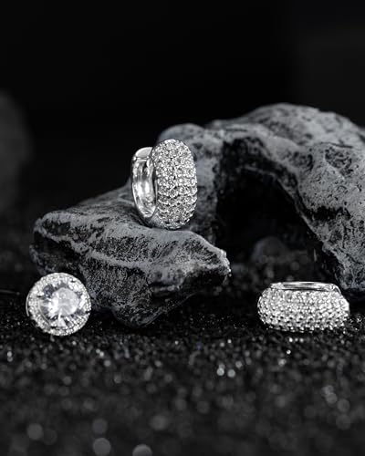 Detalle 1 de HANLI pendientes de plata de ley 925, 2 pares de aro y botón con circonitas cúbicas