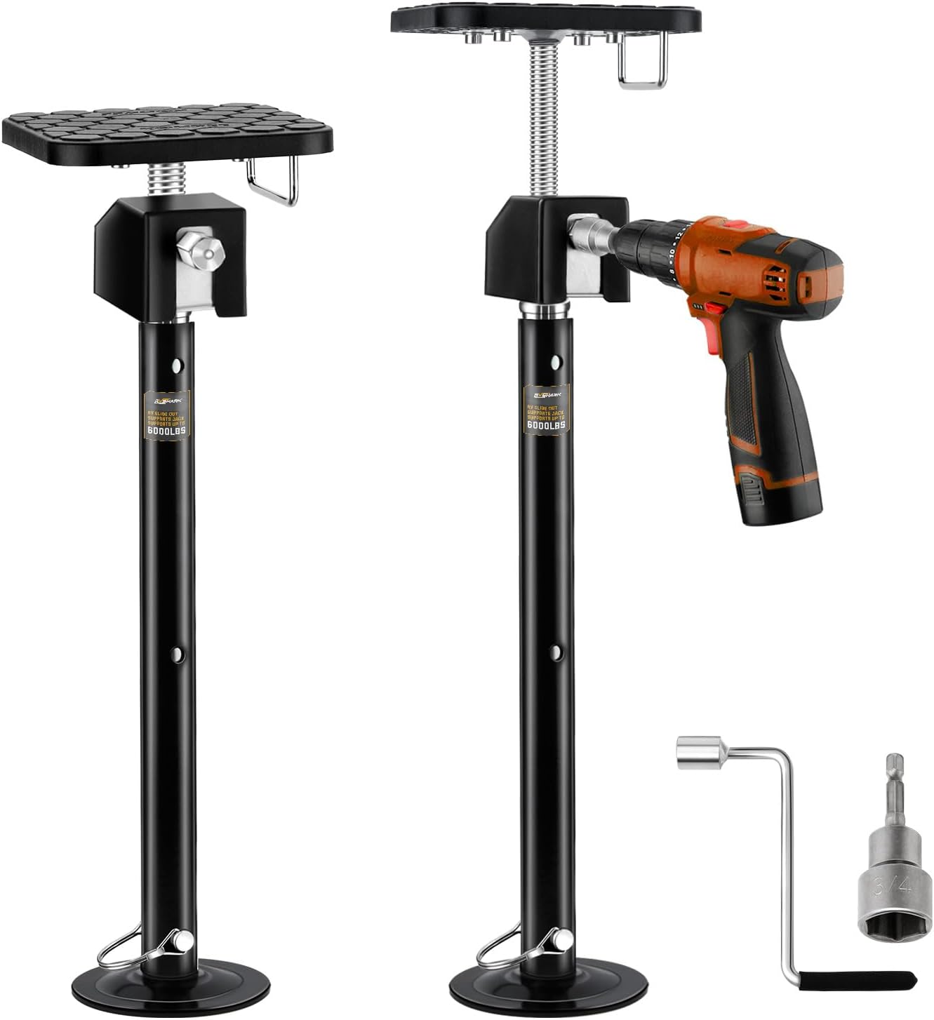 Detalle de RVSHARK RV Slide Out Support Jacks Set of 2 (6000lbs Heavy-Duty), Adjustable 20"–49" With Drill or Handle