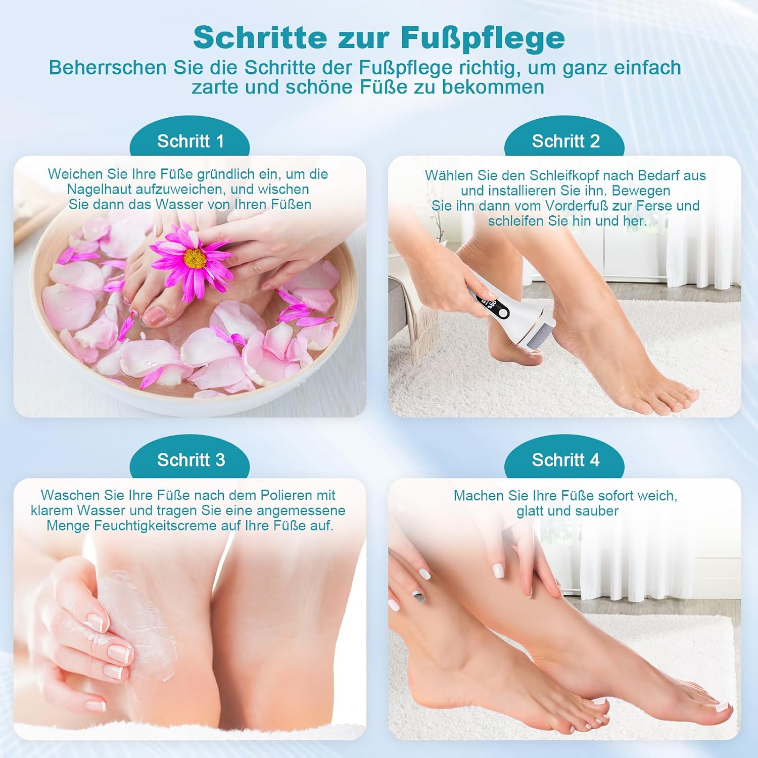 Thumbnail 6 de Hornhautentferner Elektrisch – IPX7 Fußraspel mit 2 Geschwindigkeiten, USB-Aufladung und 19-in-1 Zubehör