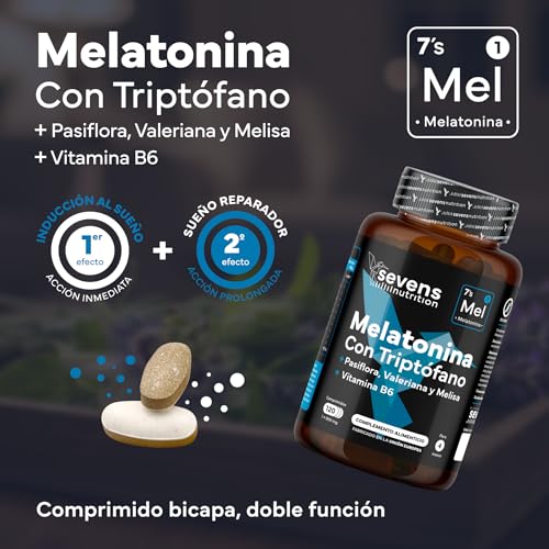 Detalle de Melatonina Pura 1,9 mg con Triptófano – SEVENS NUTRITION. Pastillas para dormir bien