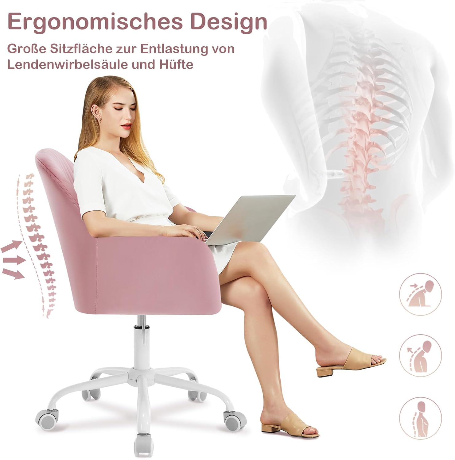 Detalle de WOLTU Schreibtischstuhl ergonomisch Rosa