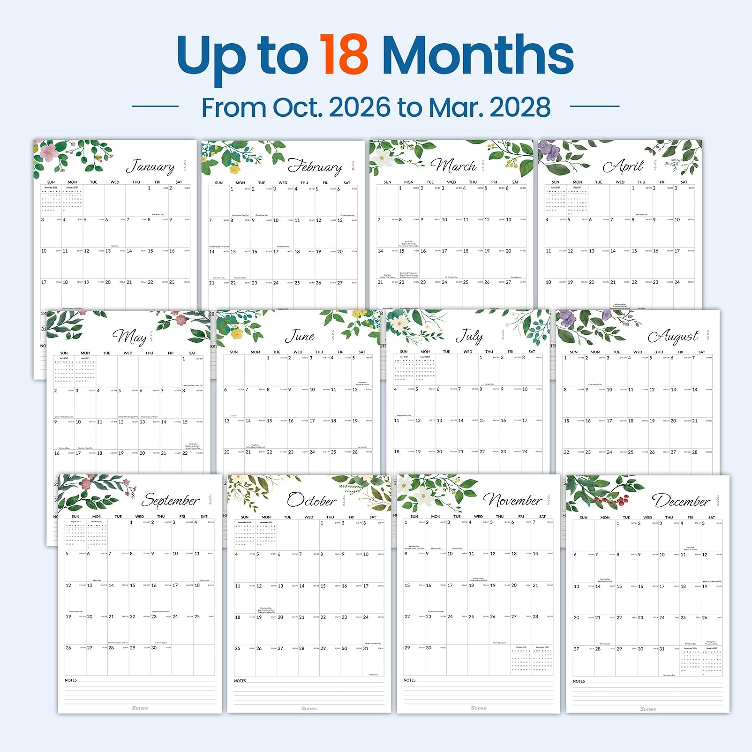 Thumbnail 2 de SUNEE 2026-2027 Wall Calendar, 18-Month Vertical, 22.75 x 15.5 Inches