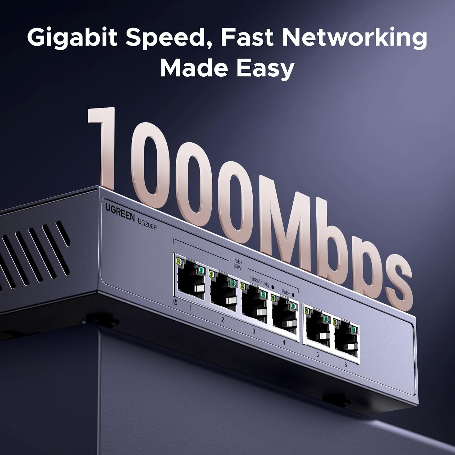 Detalle 2 de UGREEN PoE-gigabitswitch met 4 PoE-poorten, 2 gigabitpoorten en 60 W