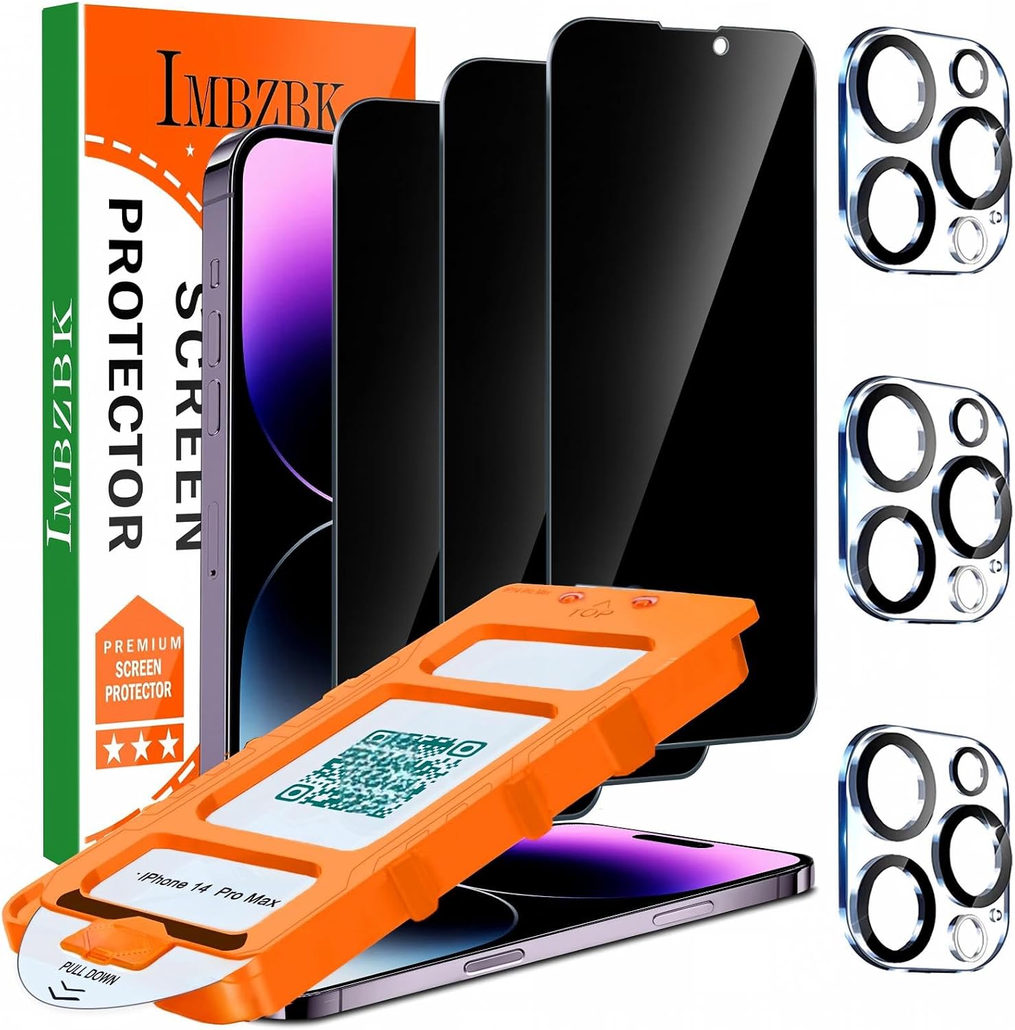 Detalle de IMBZBK Privacy for 14 Pro Max Screen Protector, 25° Privacy, 3+3 Pack