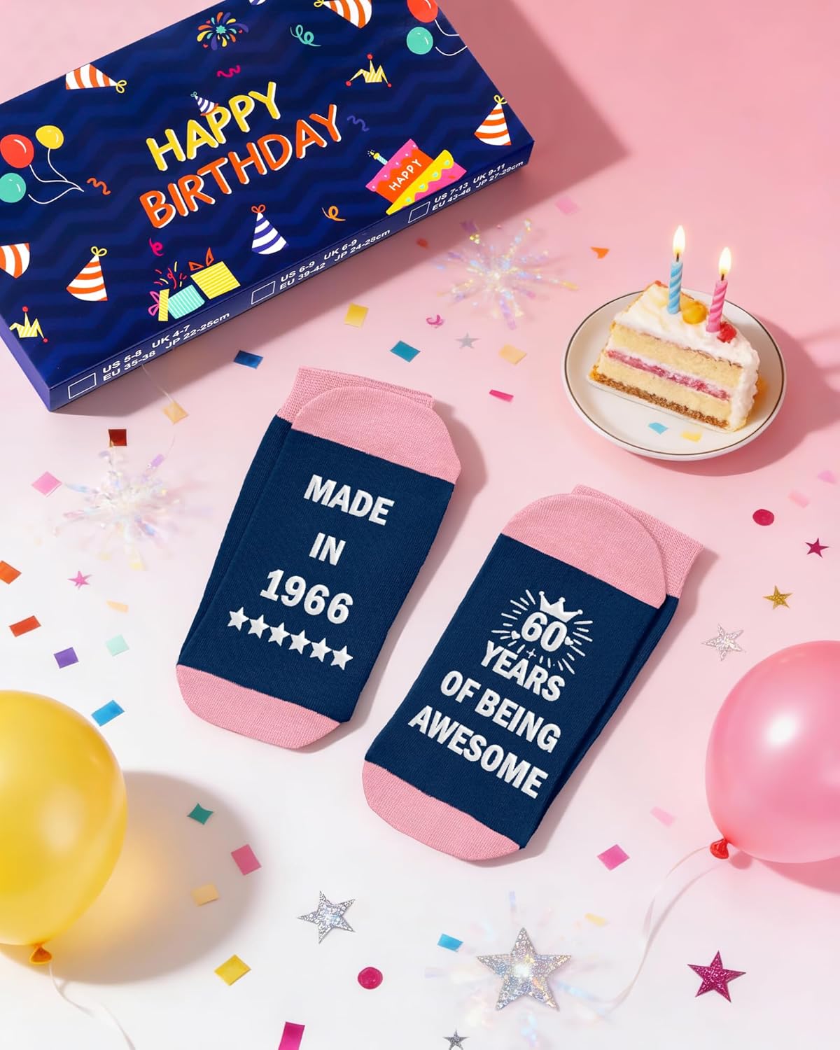 Detalle de Belloxis 60th Birthday Socks: Cozy Cotton Grip Socks for Celebratory Style