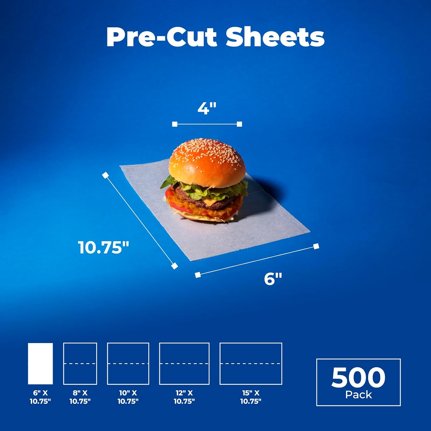 Detalle de Fit Meal Prep 14198857 Wax Paper Sheets, 500-Pack, 6 x 10.75 in, Interfolded