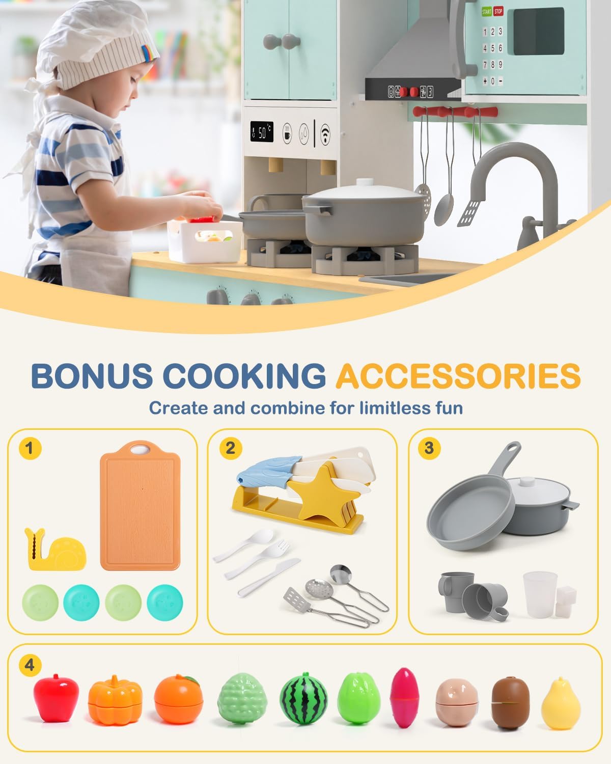 Detalle 2 de Babytronic Wooden Play Kitchen Set for Ages 3+ 🍽