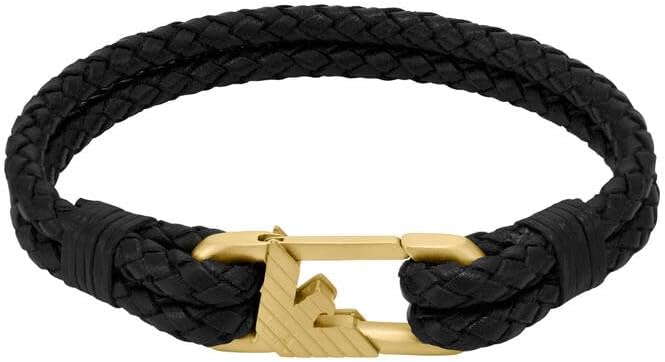 Thumbnail 5 de Emporio Armani bracciale da uomo in acciaio e pelle blu con chiusura a maglie