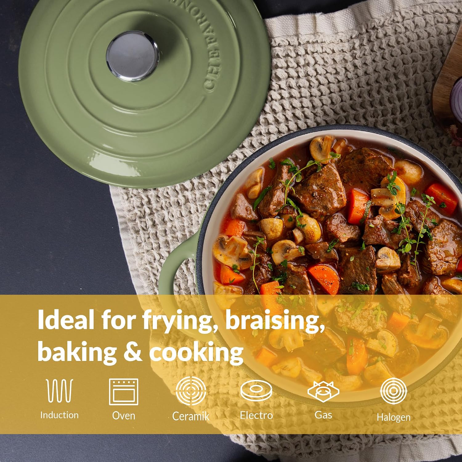Detalle de Chefarone CHEF000073 emaliowany garnek żeliwny 24 cm, 3,5 l z pokrywką