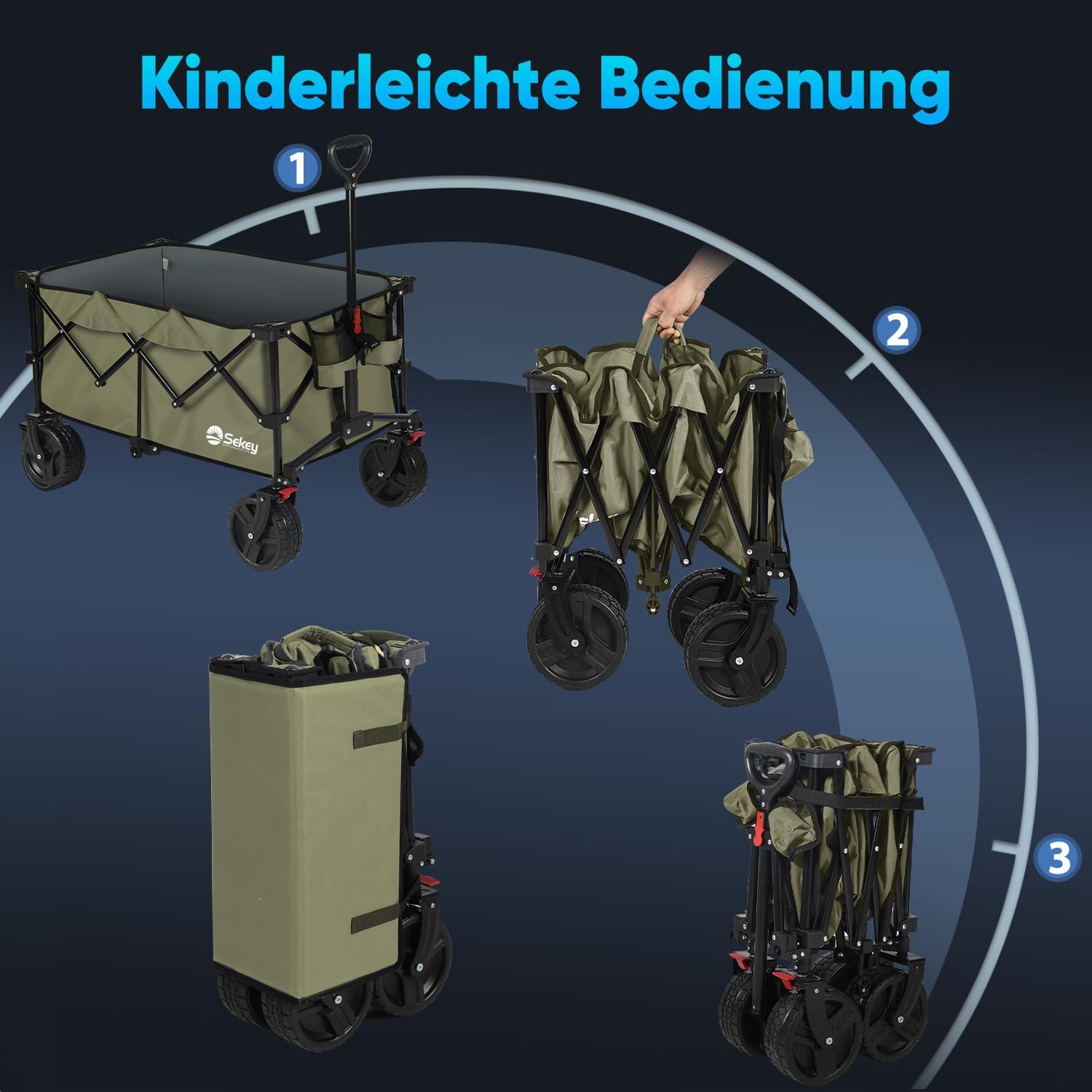 Thumbnail 5 de Sekey XXL Plus Bollerwagen Faltbar mit Bremsen 200L/200KG – All-Terrain, Vier Richtungen zusammenfaltbar