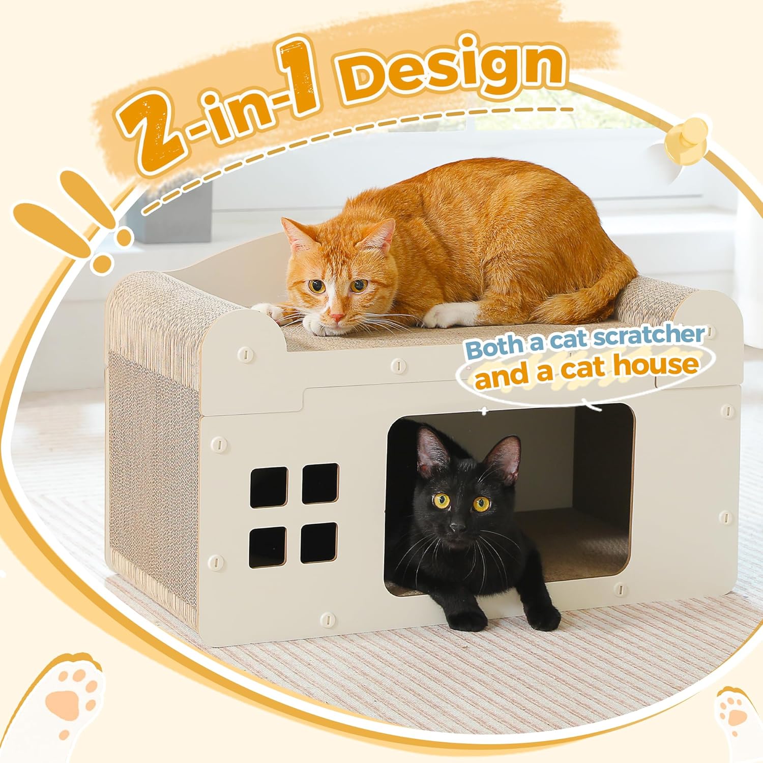 Thumbnail 6 de PAWZ Road Kratzbrett mit Katzenhöhle aus Pappe, Kratzpad Lounge – 55 x 28 x 35 cm (weiß)