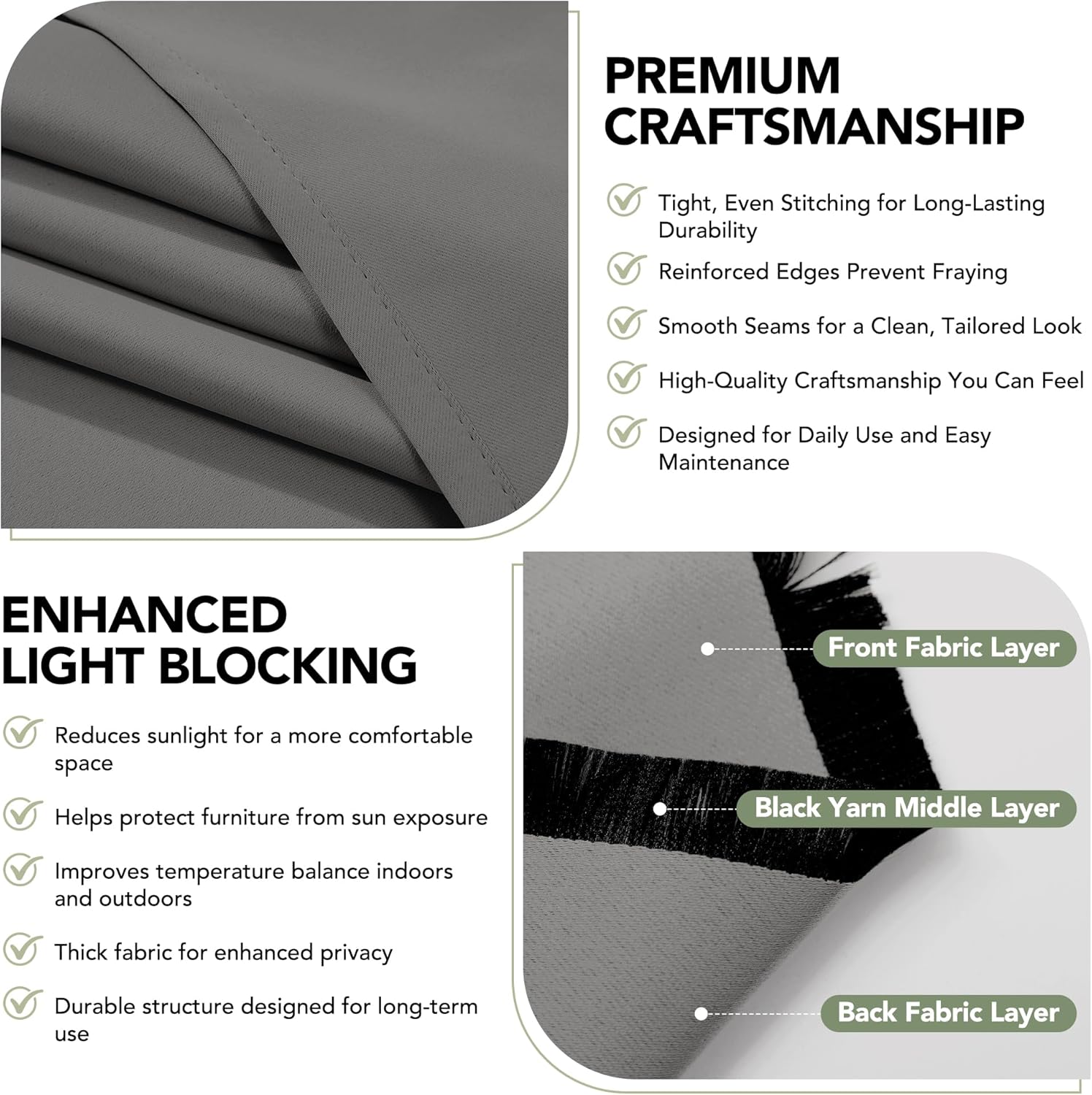 Thumbnail 4 de Deconovo Rideaux Extérieurs Imperméables à Pattes – 2 panneaux, 132 x 214 cm chacun, Gris Clair