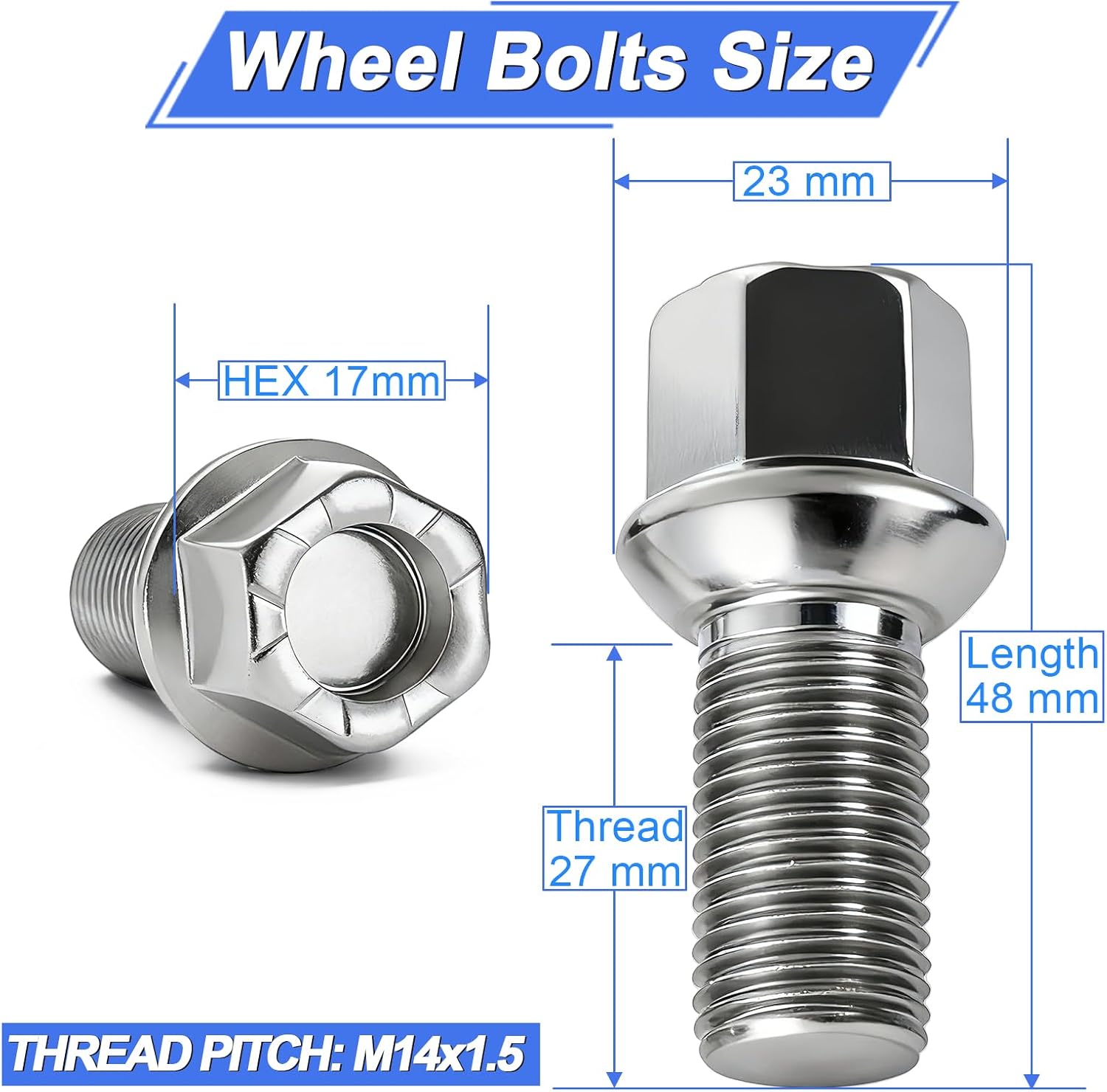 Thumbnail 1 de ERMWALR Wheel Bolts M14 x 1.5 – 27mm Thread, 17mm Hex, 20-Piece Set for Audi/ VW Alloy Wheels