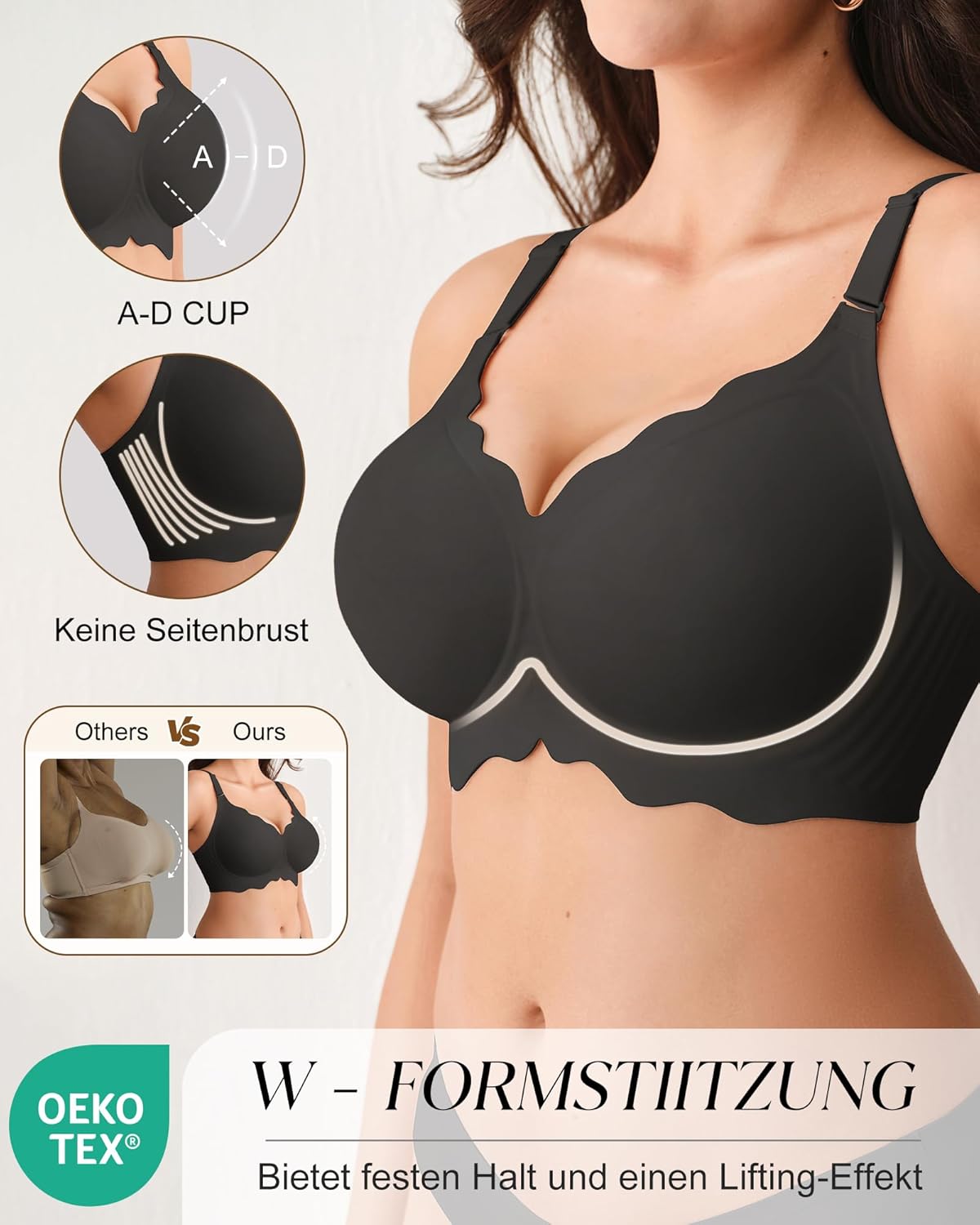 Detalle de SHARICCA Glatter Bügelloser BH Damen – Tiefen V-Ausschnitt, Push Up Bralette, Soft & Bequem