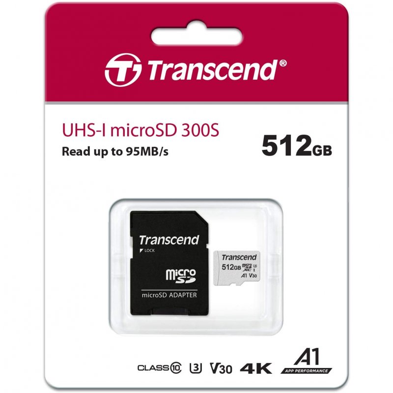 Detalle 2 de Transcend 300S MicroSDXC 512GB UHS-I U3 V30 A1 Clase 10