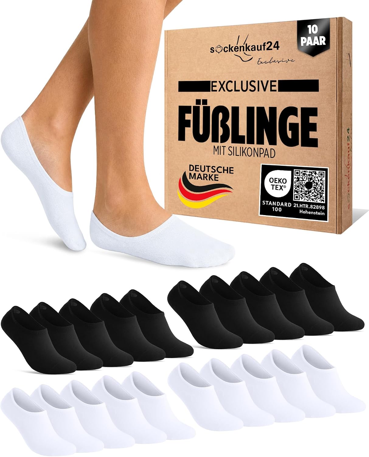 Detalle de sockenkauf24 10 Paar Füßlinge – Unsichtbare Sneaker-Socken mit Silikonpad gegen Verrutschen