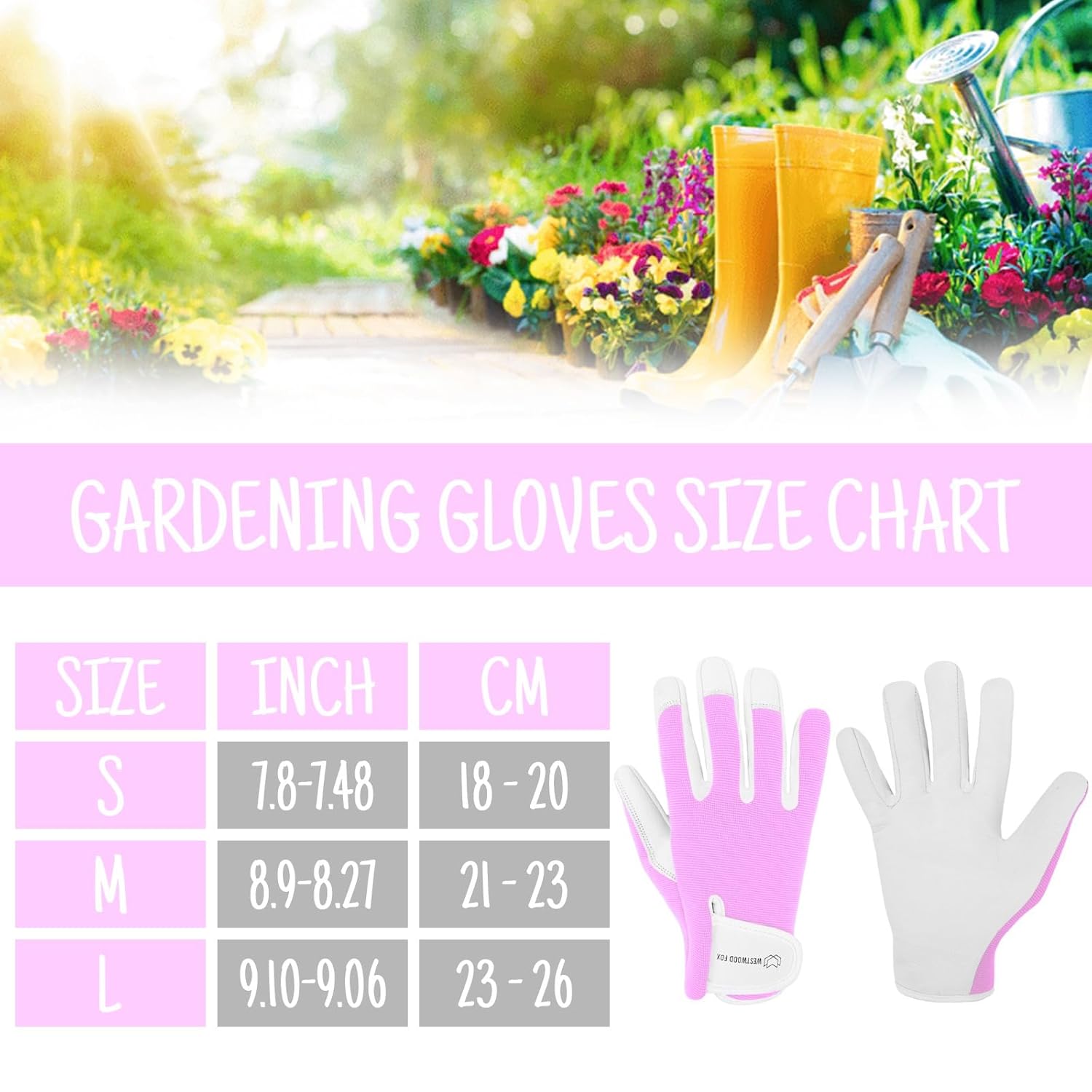 Detalle de WESTWOOD FOX Leather Gardening Gloves (Babypink, M) – Thorn Proof and Durable for Everyday Garden Work