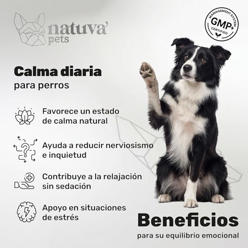 Detalle de natuva pets Calmante para Perros - 120 Masticables con L-Triptófano, Ashwagandha, Magnesio, Melisa y Valeriana