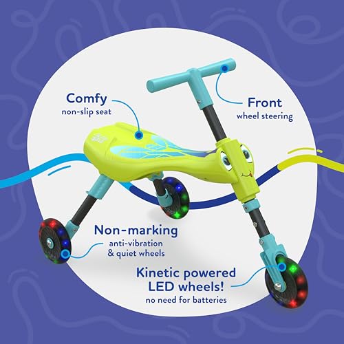 Detalle de Scuttlebug 8615 Tricycle Lumineux luciole pour Enfant 1-3 Ans – Vert, Guidon antenne, Roues LED et pliable