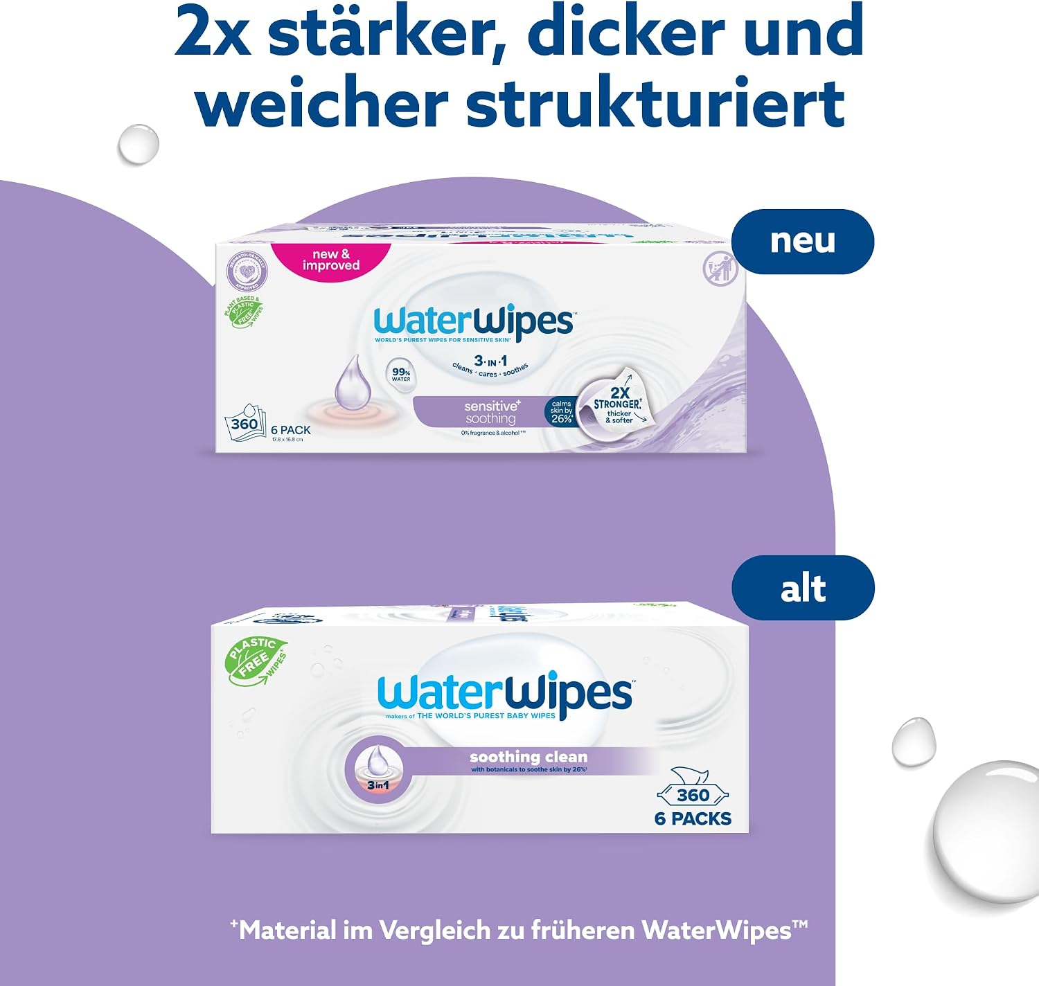 Detalle de WaterWipes Sensitive+ Soothing Clean Wipes – parfümfreie Beruhigungs-Babyfeuchttücher, 360 Stück (6 Packungen)