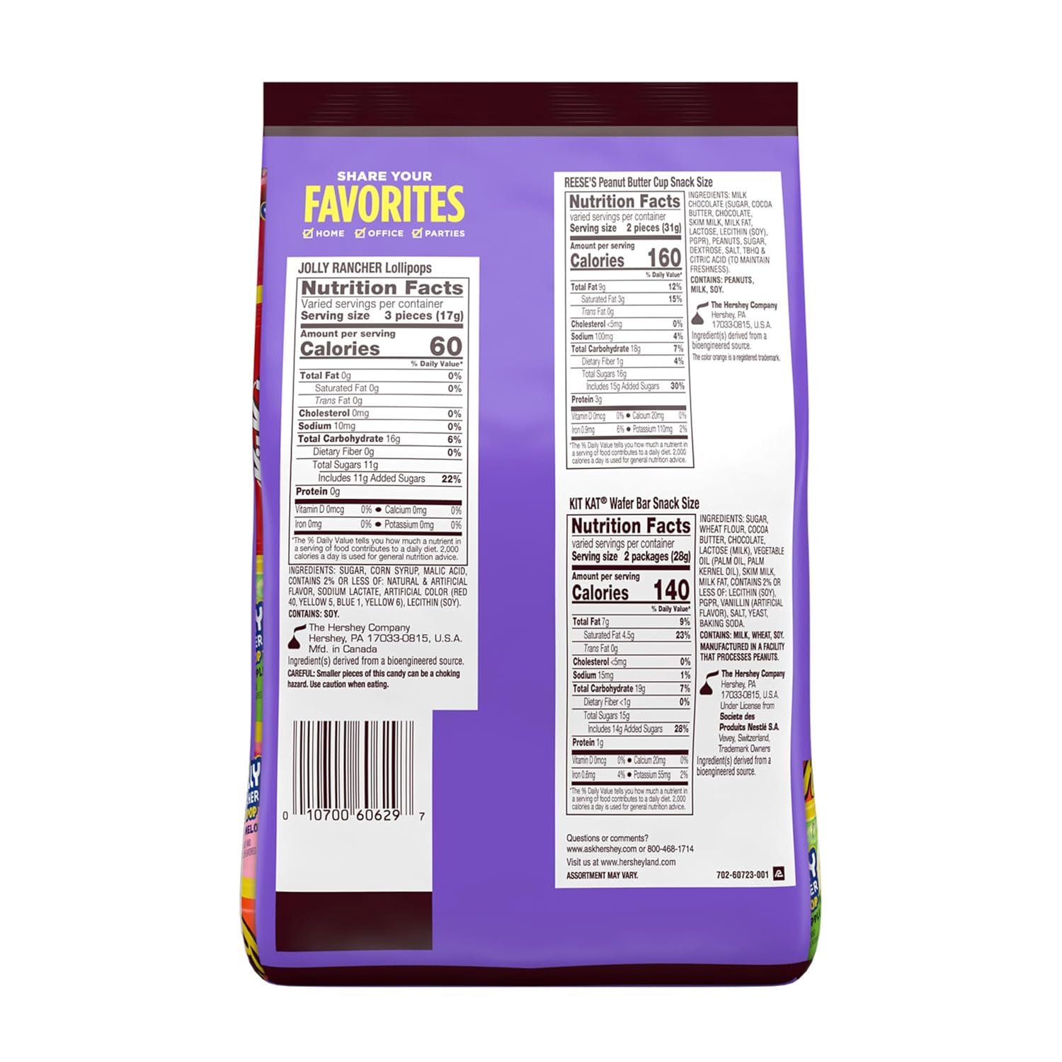 Thumbnail 1 de HERSHEY'S JOLLY RANCHER, KIT KAT & REESE'S Snack Size Candy Party Pack, 25.4 oz