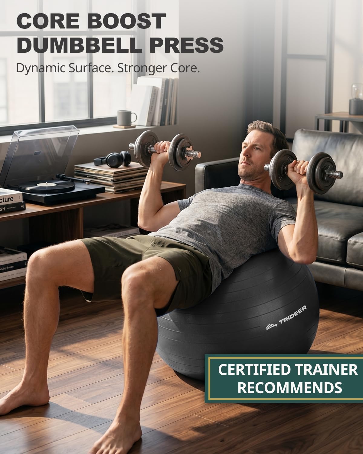 Detalle de Trideer Exercise Ball for Yoga, Pilates & Fitness (Anti-Slip, Burst-Resistant PVC) — Core, Balance & Active Sitting