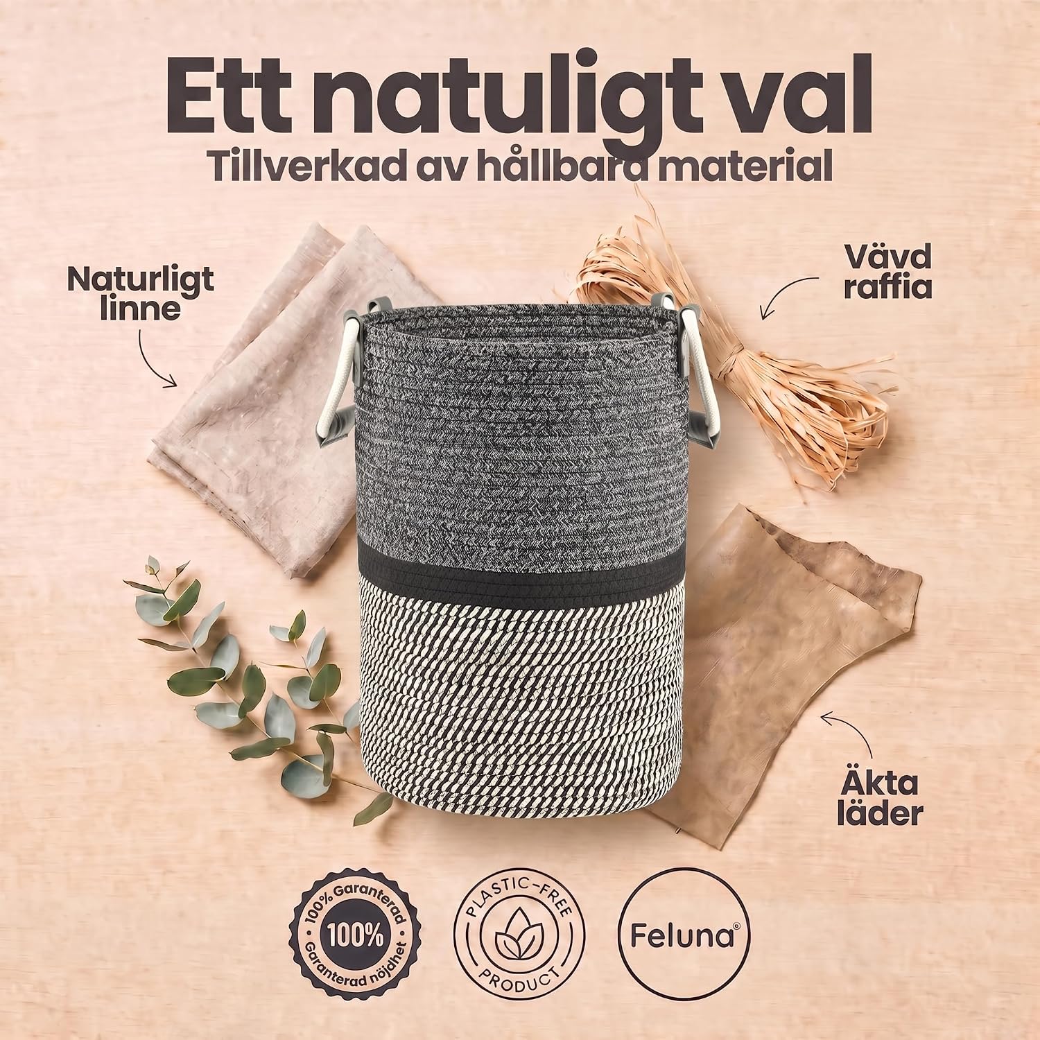 Thumbnail 5 de Feluna® förvaringskorg i raffia, 22 liter, hopfällbar med handtag
